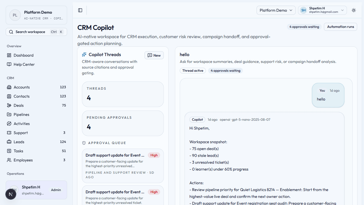 CRM copilot workspace