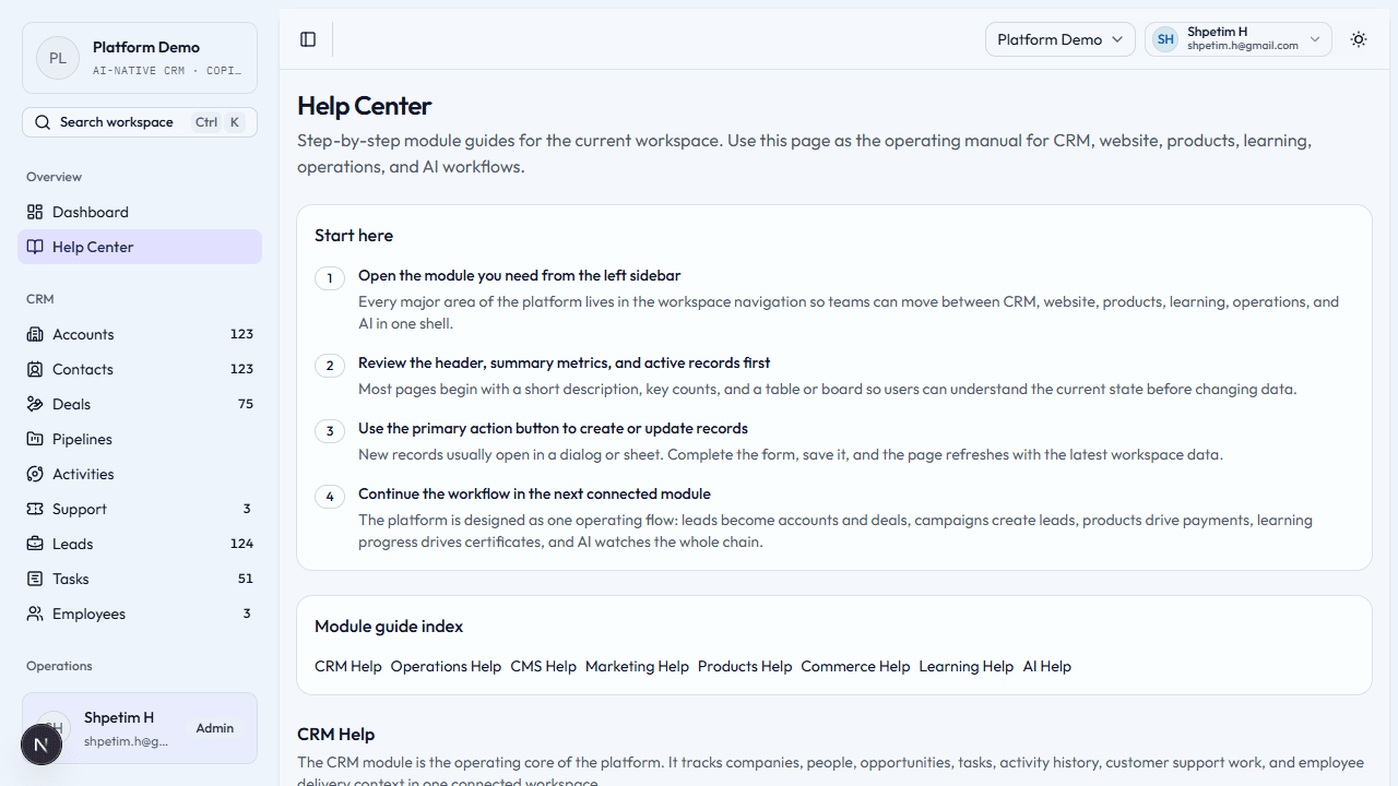 In-app Help with module guides