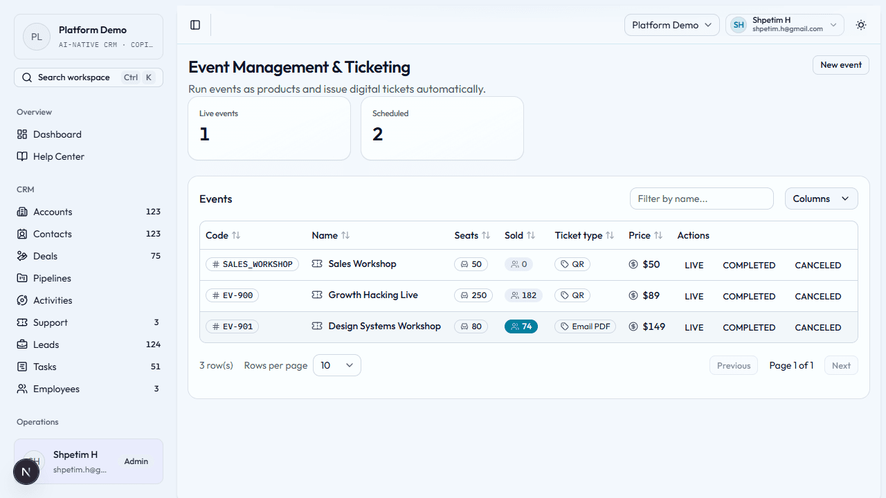 Events and ticketing
