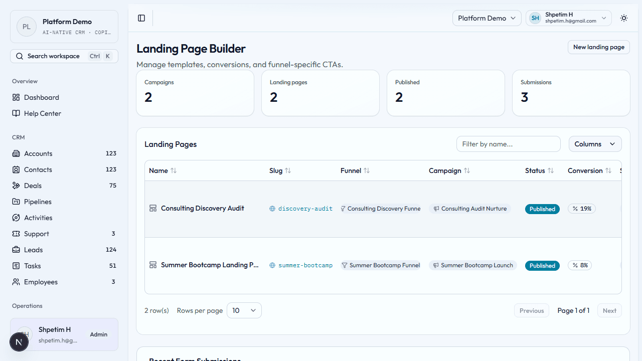 Landing page builder